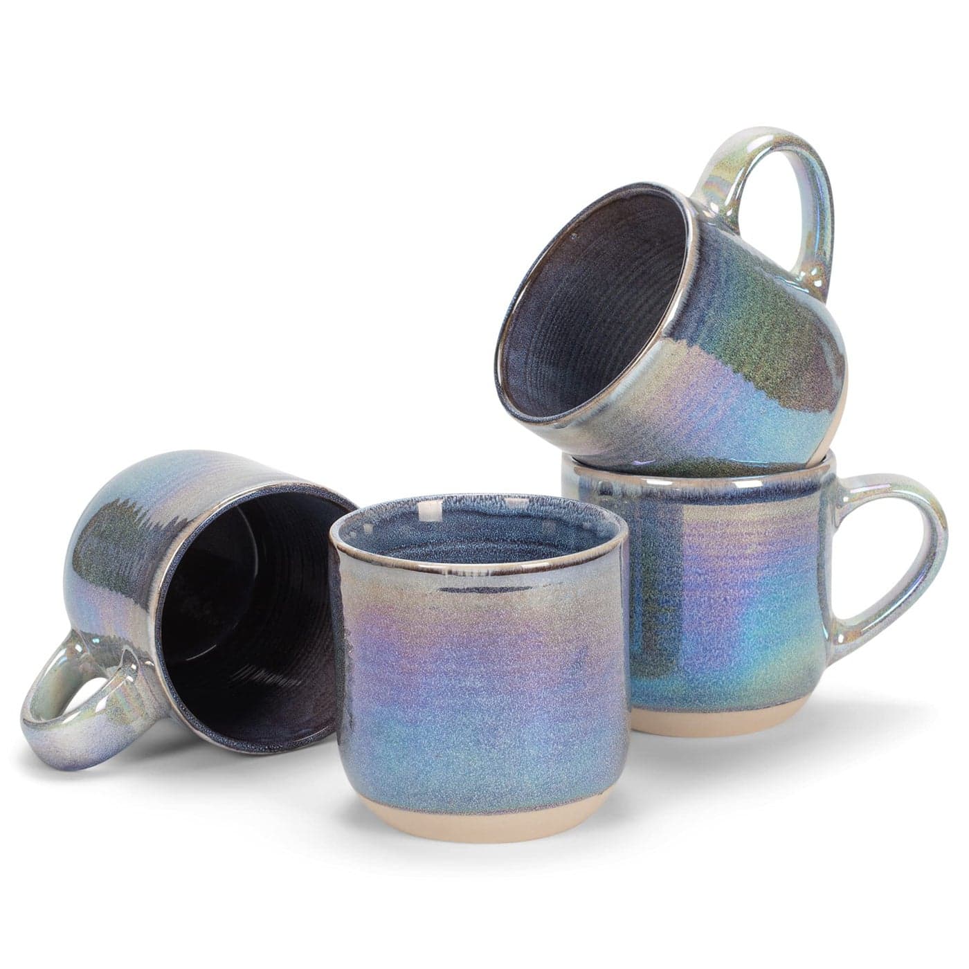 Elanze Designs Glossy Reactive Glaze Large 17 Fluid Ounce Everyday Kitchen Food Grade Ceramic Stoneware Coffee Mug Cup with Comfort Curved Handles Set of 4 Purple Rainbow