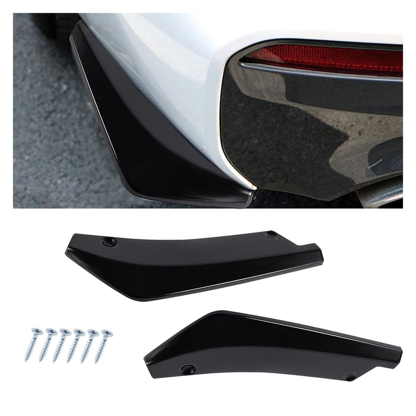 Augeny 2 PCS Rear Bumper Canard Diffuser AntiCrash Bumper Lip Body Kit Universal Rear Installed at The Bottom for Lip Diffuser Splitter Canard Protector Glossy