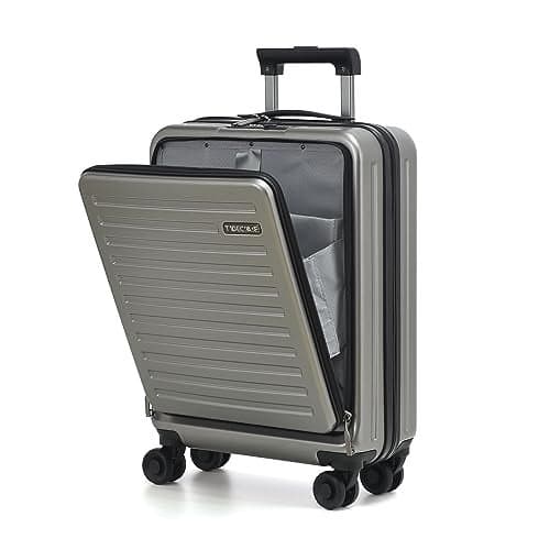 TydeCkare 20 Inch Carry On Luggage with Front Pocket 2165 1535 787 Suitable for Airplane Overhead Bin 34L Lightweight PCABS Hardshell with YKK Zipper TSA Lock Approved Dark Gray
