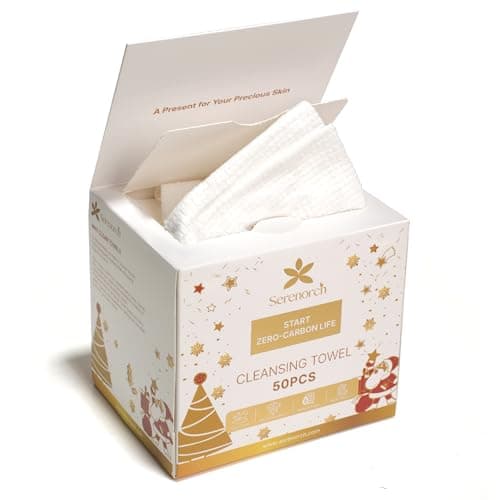 Serenorch Christmas Disposable Face Towels XL 50 Count Holiday Gifts for Women Magnetic Box Ultra Soft Facial Tissues Makeup Remover Dry Wipes for Sensitive Skin Stocking Stuffers