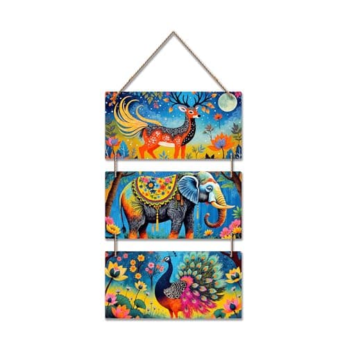 Artvibes Indian Animal Folk Art Decorative Wall Hanging Ornaments | Living Room | Office | Cafe | Painting Wall Decor | Aesthetic Wooden Decor | Handcrafted Art | Unique Gift Items (WH_9419N)
