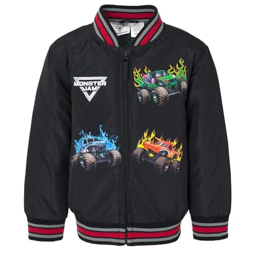 Monster Jam Grave Digger El Toro Loco Megalodon Little Boys Zip Up Varsity Bomber Jacket Black 78