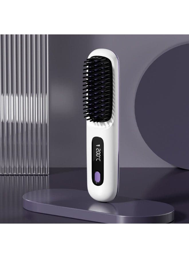 Go Brush Pro 2026, Cordless Hair Straightener Brush, Mini Hair Straightener with 3 Temperature Settings, Portable Hair Straightener Brush with MCH Heating and Ionic & Ceramic Care for Women (White)