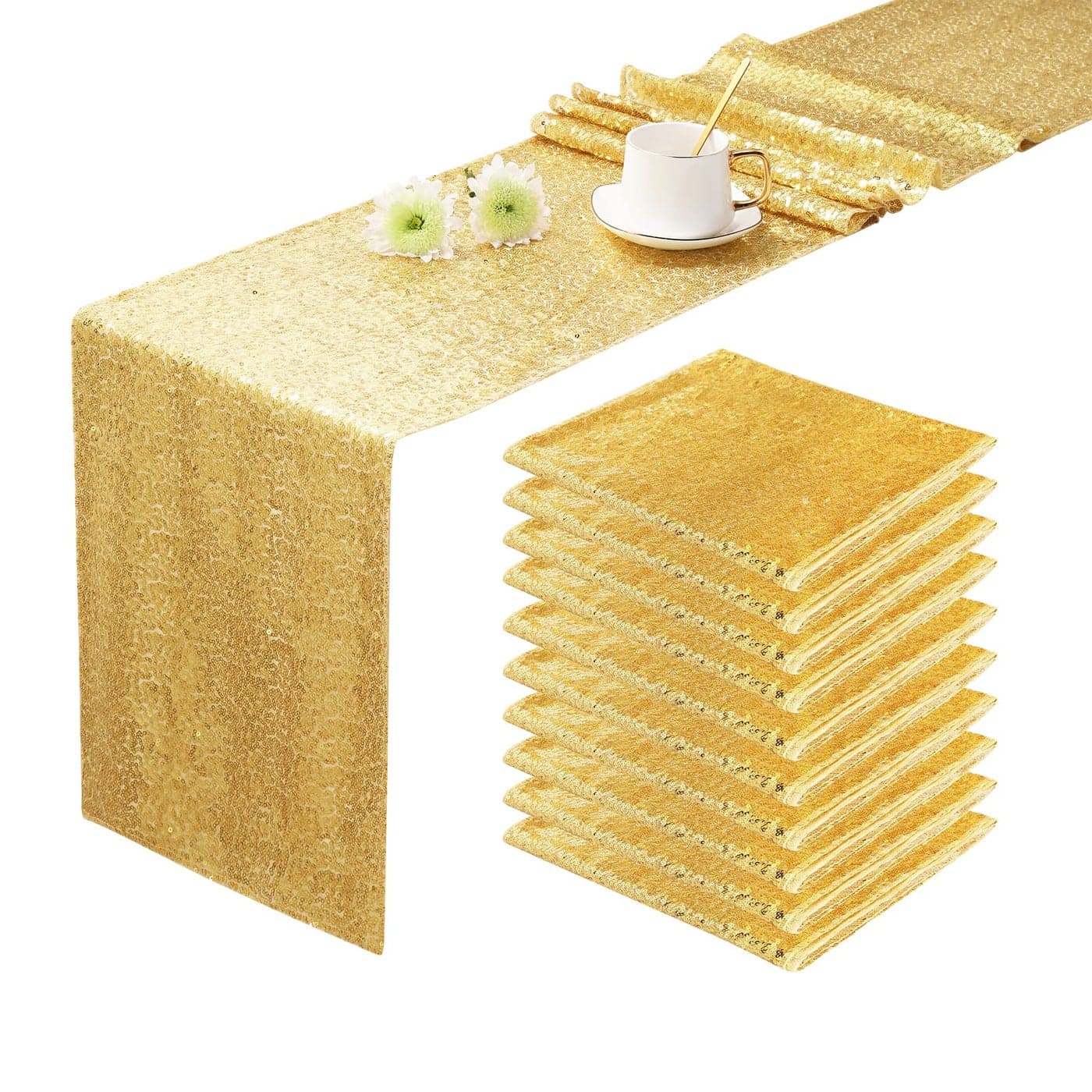 OQSC Gold Table Runners Sequin Table Runner Glitter Table Runner for Birthday Party Supplies 10 Pcs Gold