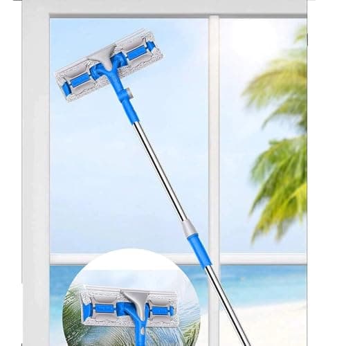 REDMART 2-in-1 Telescopic Window Cleaner Tool (Adjustable Handle) - Double Sided Glass Wiper Squeegee & Microfiber Scrubber for High Rise Windows & Car Windshield