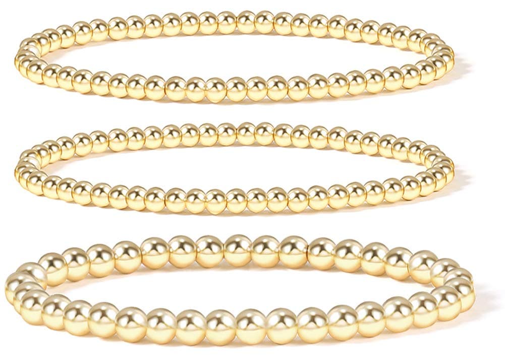 Elegance 11 designs 14K Gold Plated Bead Ball Bracelet Stretchable Elastic Gold Beaded Bracelets for Women