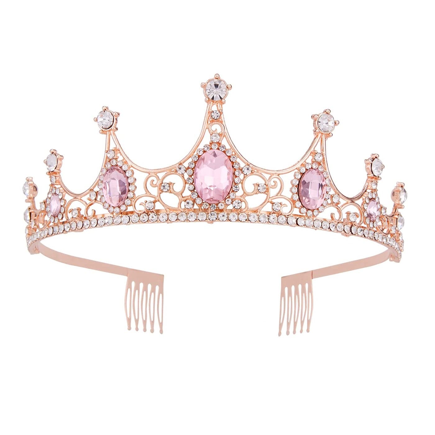 Pink Crown Vofler Rose Gold Tiaras Peach Headband for Princess Mermaid Rapunzel Tangled Costume Queen Women Bride Lady Girls Birthday Wedding Pageant Prom Quinceanera Homecoming Halloween Party Combs