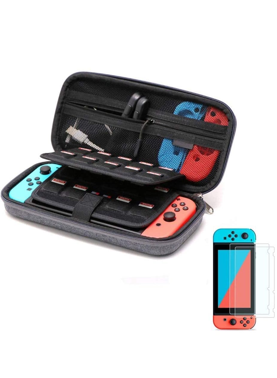 Carrying Case Compatible with Nintendo Switch/Switch OLED/Switch Lite with 2 Pack Tempered Glass Screen Protectors, Waterproof Design with 10 Game Card Slots Accessory Pocket for Travel