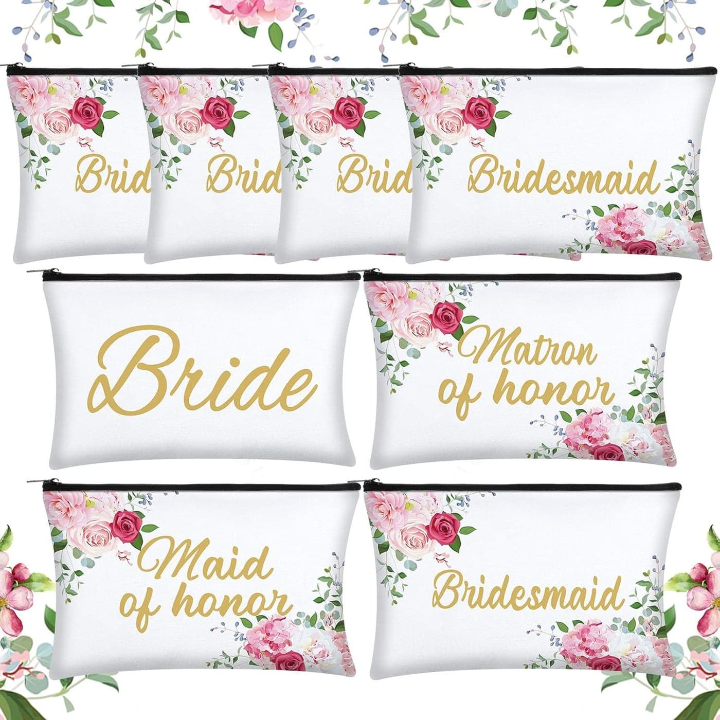 Weewooday 8 Pieces Bridesmaid Makeup Bag Bridesmaid Proposal Gifts Canvas Makeup Bags Matron of Honor Bridal Cosmetic Bag Maid of Honor Bridesmaids Present for Brides Wedding Parties