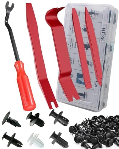 Yliebeter 105 Pcs Auto Trim Removal Tool Kit Plastic Pry Bar Set with Plastic Rivets for Car Door Panel Audio Dashboard etc Fastener Remover Tool Kit Red