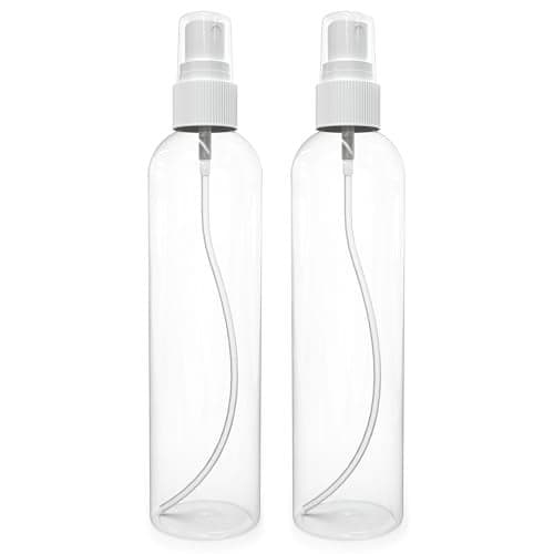 BRIGHTFROM Fine Mist Spray Bottles 8 OZ, Empty Refillable Containers - Essential Oils, Disinfectant Spray, Water 2 PACK (Clear, White Mist)