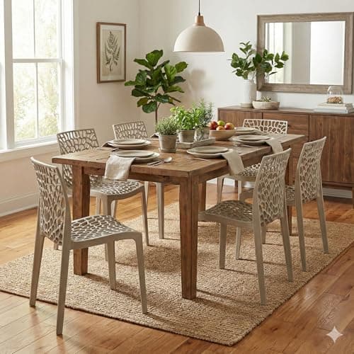 Oaknest Unboxing Furniture Supreme Web Plastic Chair| Armless Chair for Dining Room Set, Cafe and Restaurents | Weight Bearing Upto 220kg | 6 Months Warranty*| (Color: Champagne | Set of 2 Piece)