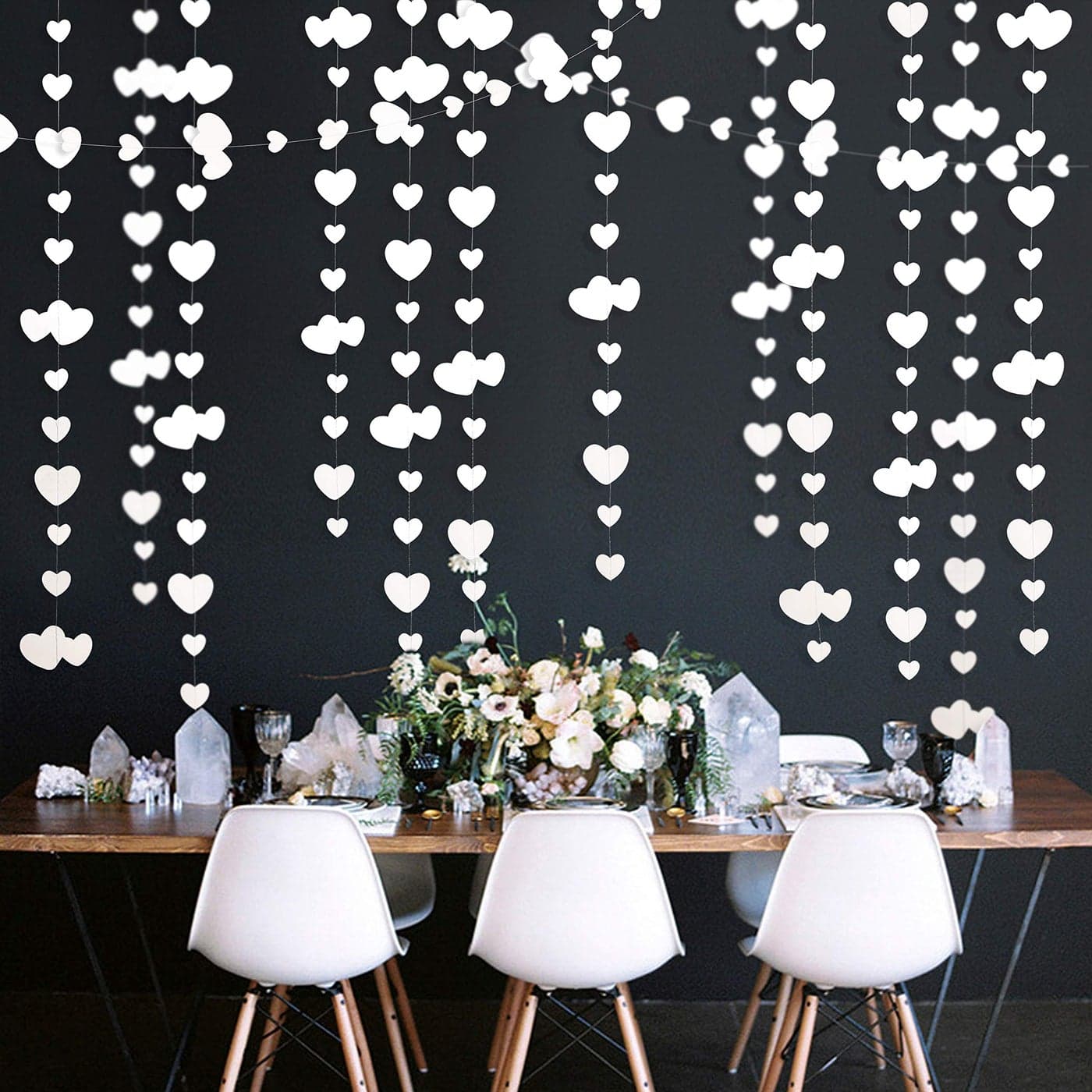 52 Ft White Heart Party Decorations Kit Double Sided Paper Hanging White Heart Banner for Birthday Wedding Engagement Bridal Shower Showcase Home Rome Garden Party Outdoor Decorations 4 Packs