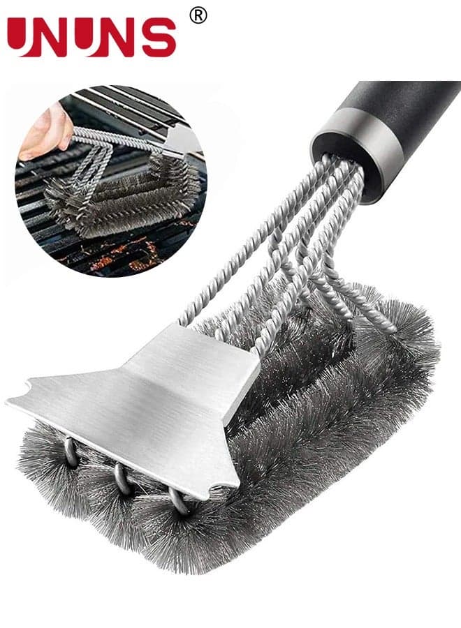 Grill Cleaning Brush,2-In-1 Grill Brush And Scraper,BBQ Brush For Grill,Safe Wire Scrubber,Universal Fit BBQ Cleaner Accessories,Barbecue Triple Scrubbers Cleaning Brush For Charcoal Grilling Grates