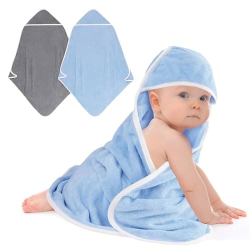 UNIMADE Hooded Towel for Newborn 2 Pack Soft Coral Fleece Baby Towels Ultra Absorbent Bath Cloths Bulk for Infants Toddlers Newborn Essential 30 x 30 inch Grey Blue