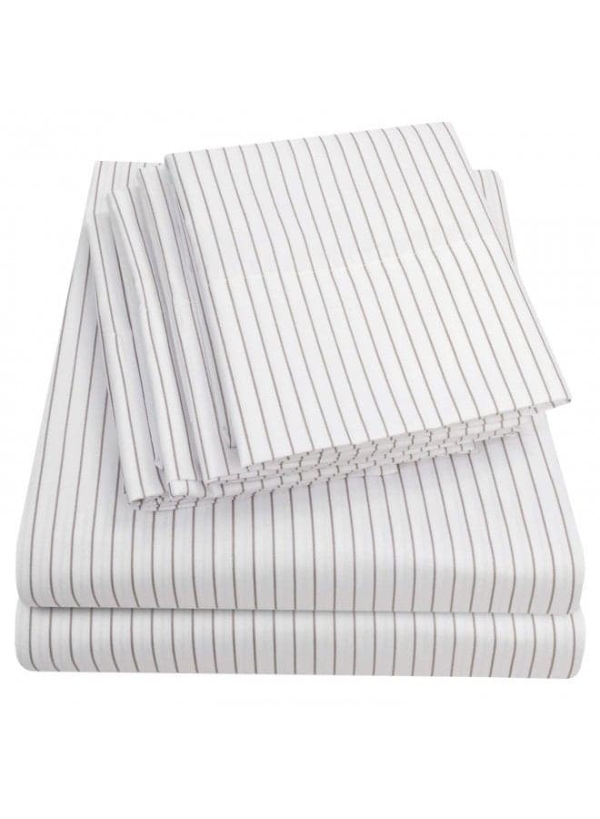 Queen Sheets Pinstripe White - 6 Piece 1500 Supreme Collection Fine Brushed Microfiber Deep Pocket Queen Sheet Set Bedding - 2 Extra Pillow Cases, Great Value, Queen, Pinstripe White