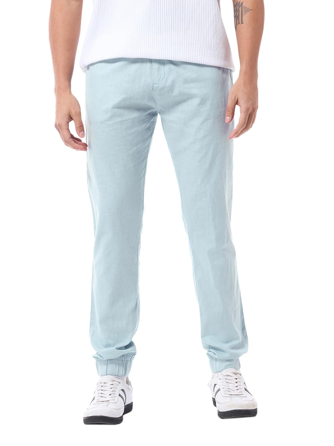 Bewakoof Men's Solid Regular Fit Cotton Joggers Blue