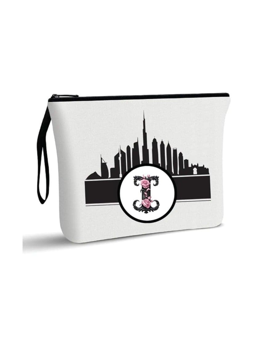 Dubai Skyline With Initial Monogram Cosmetic Bag-Monogram Makeup Case-Dubai Skyline Makeup Pouch-Cosmetic Pouch For Travelers