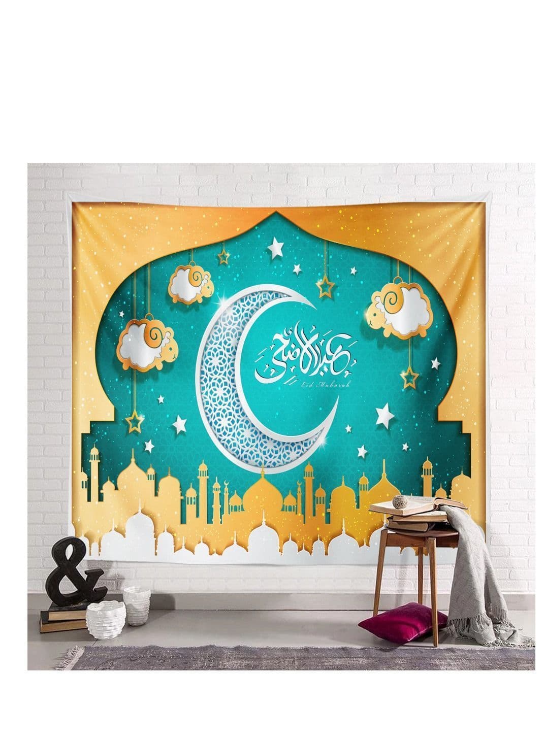 Ramadan Decorations Islam Decor Eid Decoration Printed Background Wall Tapestry Cloth Mubarak Kareem Home Ethnic Hanging 130x150cm
