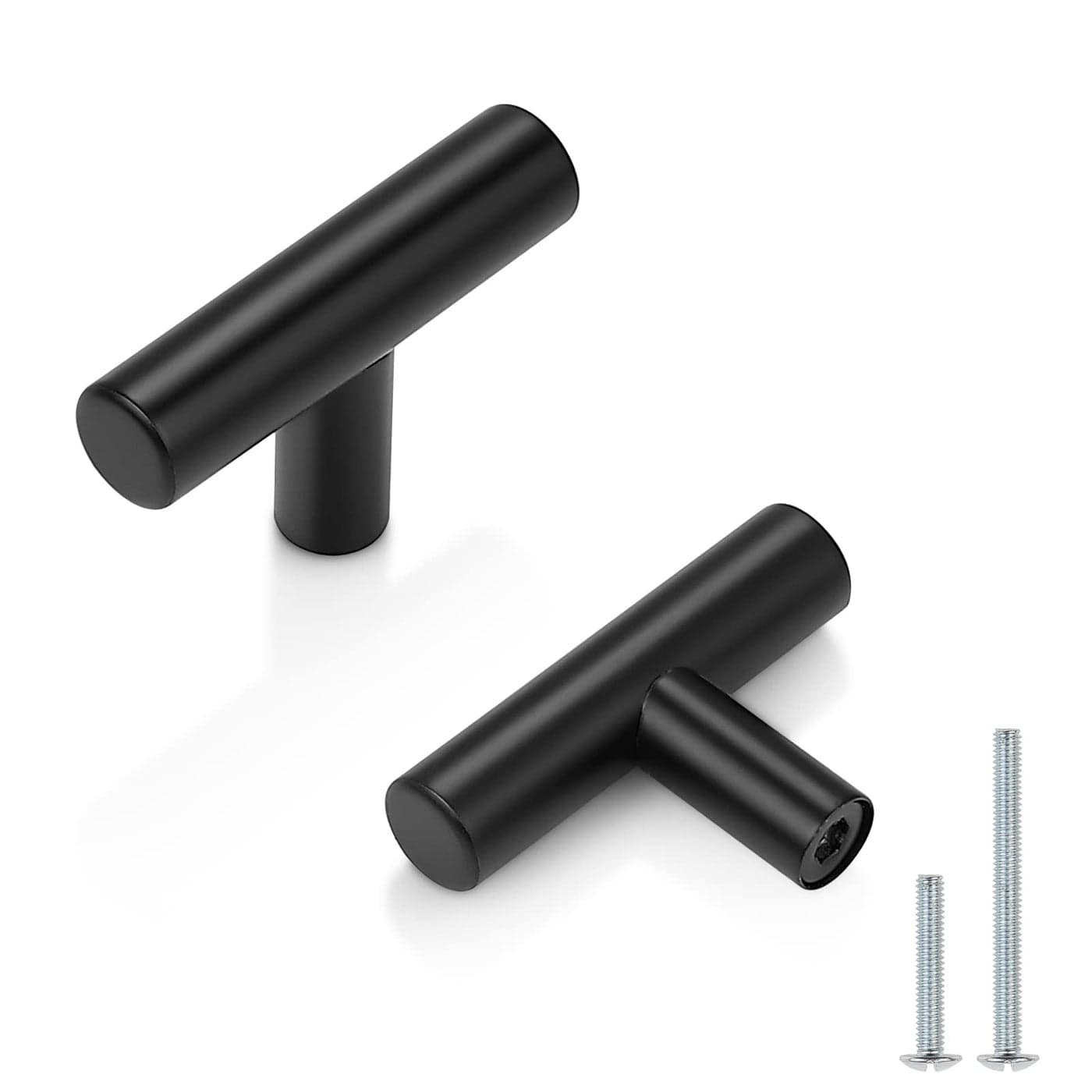 Probrico 5 Pack Black Cabinet Knobs Drawer T Knobs Kitchen Single Hole Cabinet Knobs 2 Overall Length 12mm Bar Diameter