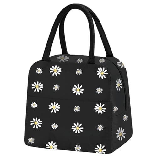 TIECHI Reusable Insulated Lunch Bag for WomenMenAdult Portable Thermal Lunch Box Lunch Tote Small Lunch Bag with Daisy Pattern Cooler Bag for Work Any Occasion