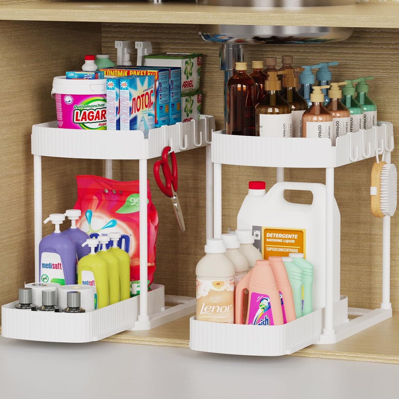 Ukeetap 2 Pack MultiPurpose PullOut Storage Organizers Under Sink Cabinet Storage 128 Inch White
