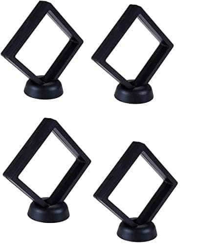 3D Floating Frame Display Pack of 4 ,Transparent Film Necklace Bracelet Earring Storage Box for Coins,Jewelry,Antique Jewelry Diamond Shape Gift Box (Black, 4)