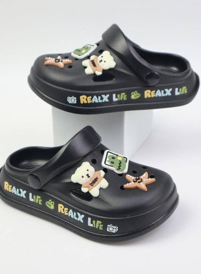 Girls Black Clogs with Charms