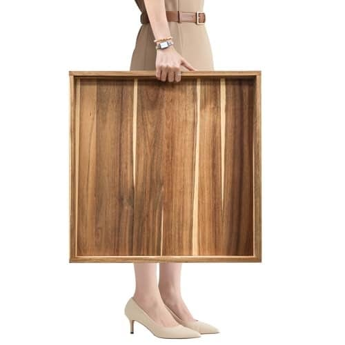 MAONAME Extra Large Ottoman Tray, 22 x 18 inches Acacia Wooden Serving Tray for with Handles,Farmhouse Wooden Decorative Trays, Coffee Table Trays for Living Room, Countertop, Charcuterie