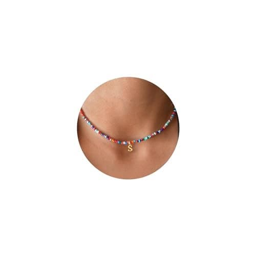 Yoosteel Christmas Gifts for Teenage Girls - Beaded Initial Necklaces for Teen Girl Gifts Trendy Initial S Necklace for Teen Girls Jewelry Stocking Stuffers for Teen Girls