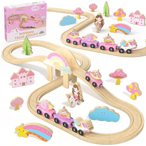 Unicorn Wooden Train Set for Toddler Girls Ages 24 Magical Fairy 38 Pcs Toddler Girl Toys with Railway Track Fantasy Toys for Girls 35 Year Old Kids