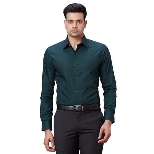 Raymond Cotton Men's Solid Slim Fit Shirt (RMSX12549-N7_Dark Green, 40