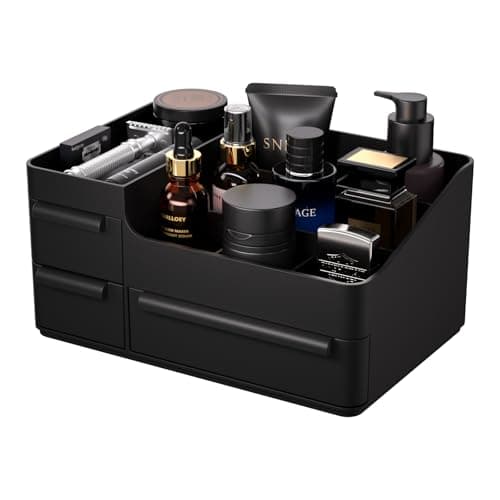Rasydyn Mens Cologne Organizer with Drawers Black Men Bathroom Counter Organizer Dresser Organizer for Shaving Kit Skincare Gifts for Men