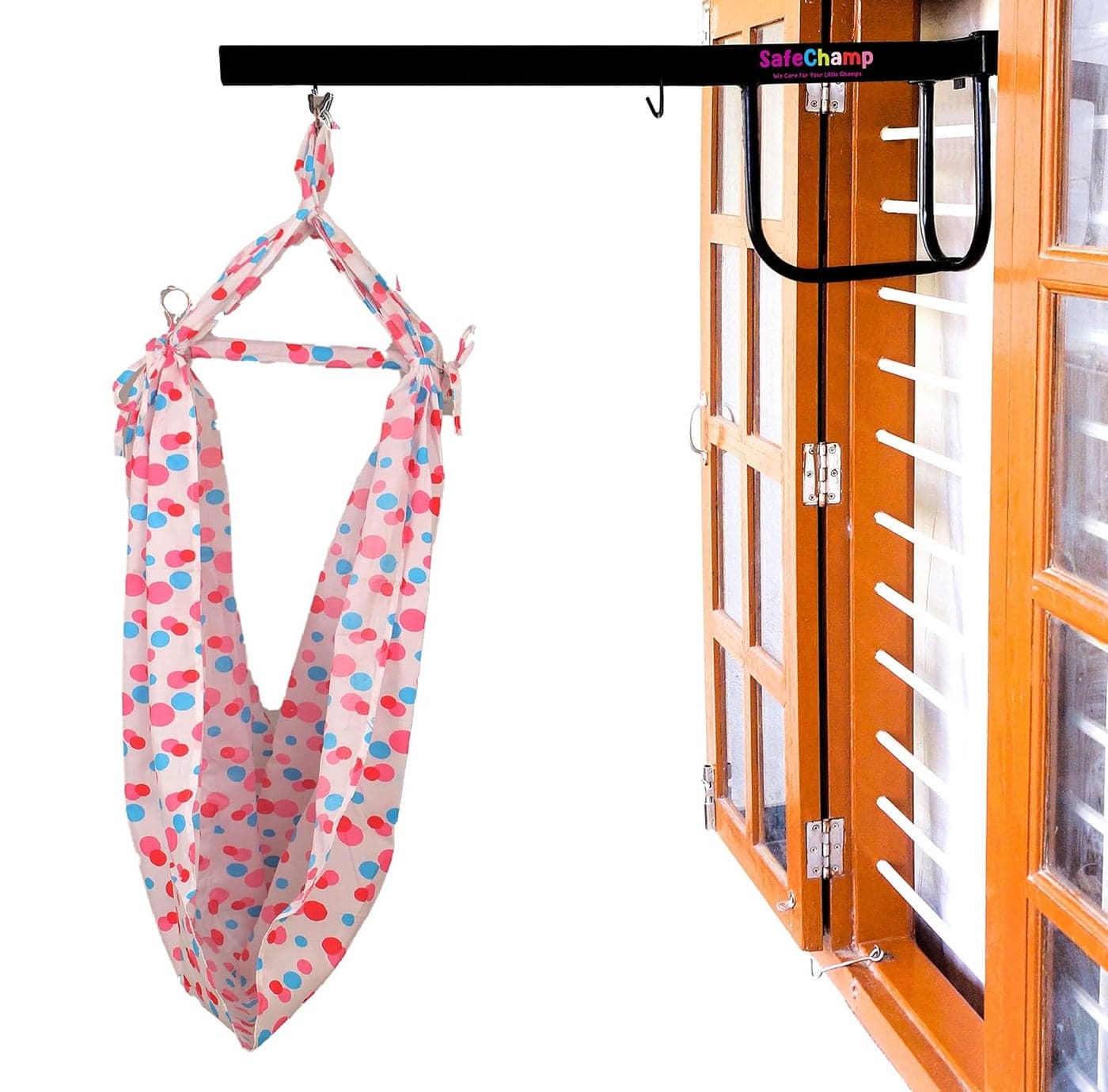 SafeChamp Bambino Baby Cradle Cloth with Seperator and Metal Window Cradle Hanger Pink