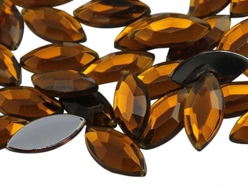 Allstarco 15x7mm Brown Smokey Topaz .SZ Navette Flat Back Acrylic Rhinestones Marquise Gems for Crafts Horse Eye Costume Embelishments Card Making Jewels Jewelry Making Cosplay Jewels 40 Pieces