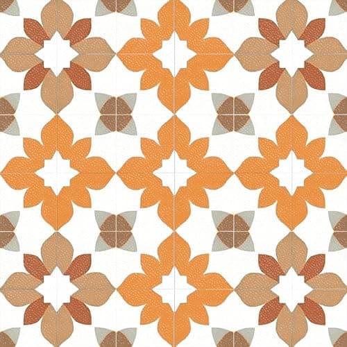 HOMETITUTE 10PCS Peel and Stick PVC Floor Tile Stickers, Retro Orange Floral Pattern Vinyl Flooring Decals for Bathroom Kitchen Laundry Room Decor, 12x12 Inch Waterproof Self-Adhesive Tiles