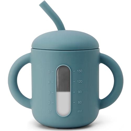 SAMiGO Silicone Sippy Cup, Baby Straw Cup for 6 12 18 Months, Sippy Cup with Straw for Toddlers 1-3 Years, Baby Water Cup for Drinking and Training, 6 oz
