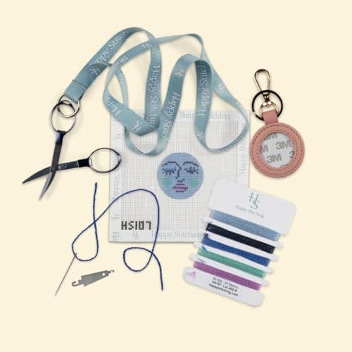 Happy Stitching Moon Face Key Fob Needlepoint Kit AllinOne SelfFinishing Needlepoint Kit