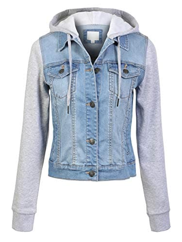 Design by Olivia Women's Classic Casual Hooded Denim Jacket Light Denim L