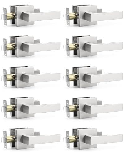 Probrico 10 Pack Square Door Lever Door Lock Handle Lockset Keyless Doorknobs Passage Knobs Lockset Interior Hallway Passage Closet in Satin Nickel