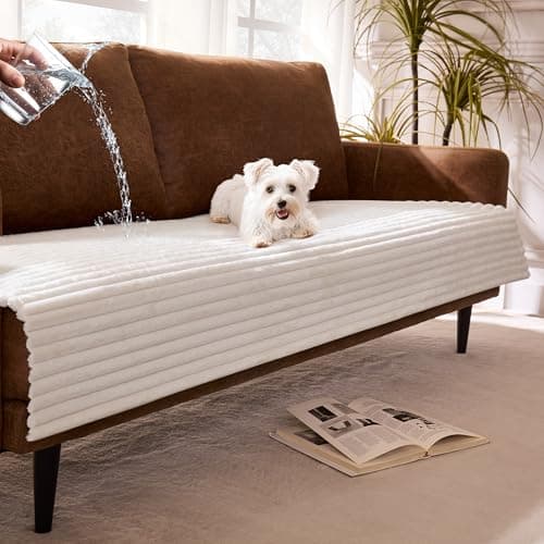 Meider Dual Non-Slip Couch Cover for Dogs Waterproof, Fuzzy Soft Pet Couch Covers for Sofa 3 Cushion, Pet Friendly Soft Dog Bed Covers Sofa Cover Washable (White, 33" x 85" 1 Pack)