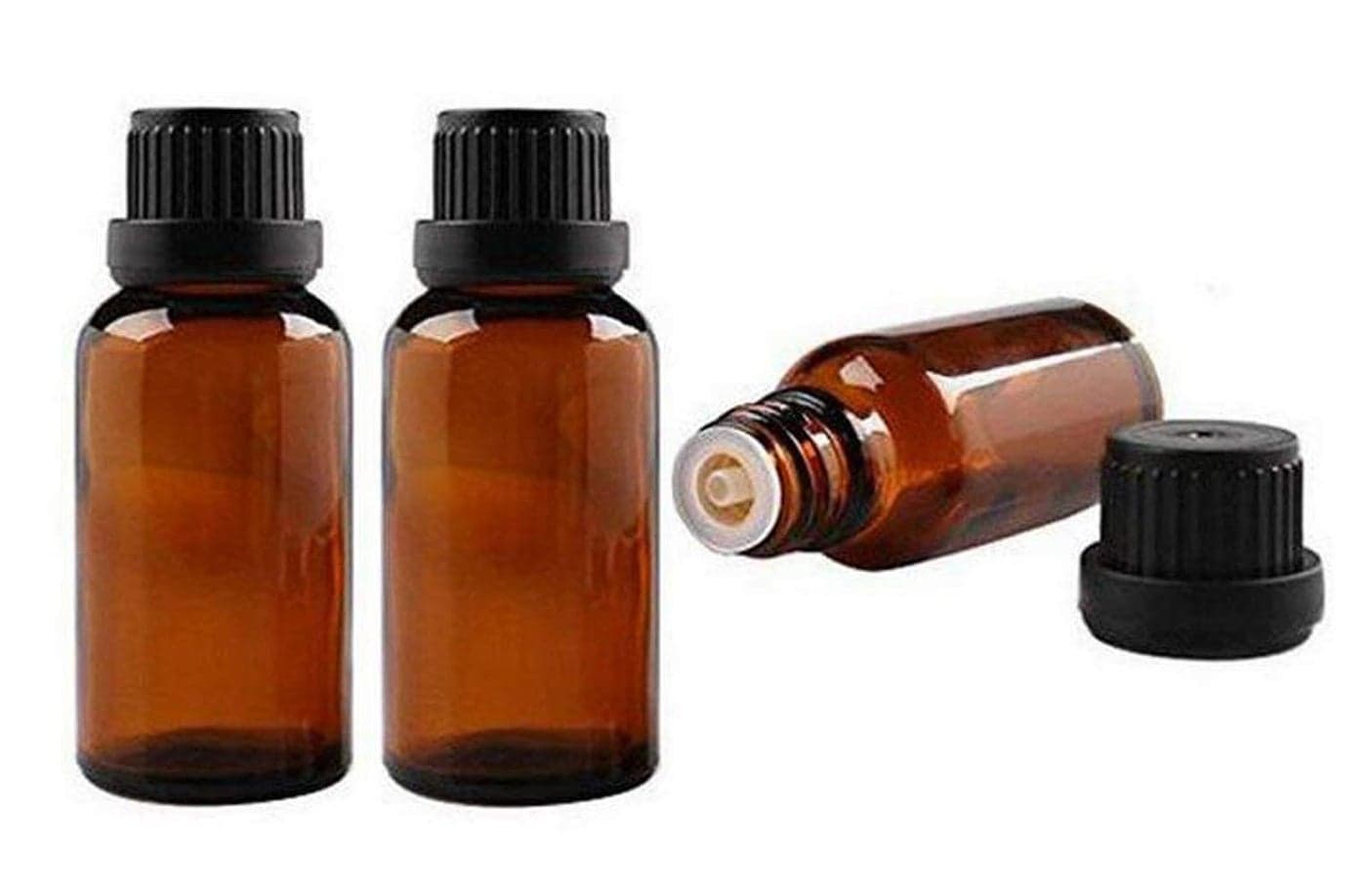 3PCS 30ml Empty Portable Amber Glass Vial Essential Oil Bottles with Orifice Reducer and Black Cap for Cosmetic Essential Oils Chemistry Lab Chemicals Colognes Perfume Aromatherapy