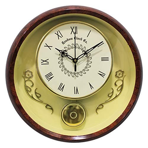 RANDOM Decorative Wooden Case Analog Pendulum Brown Sweep Silent Wall Clock for Living Room, Home, Office 30 cm