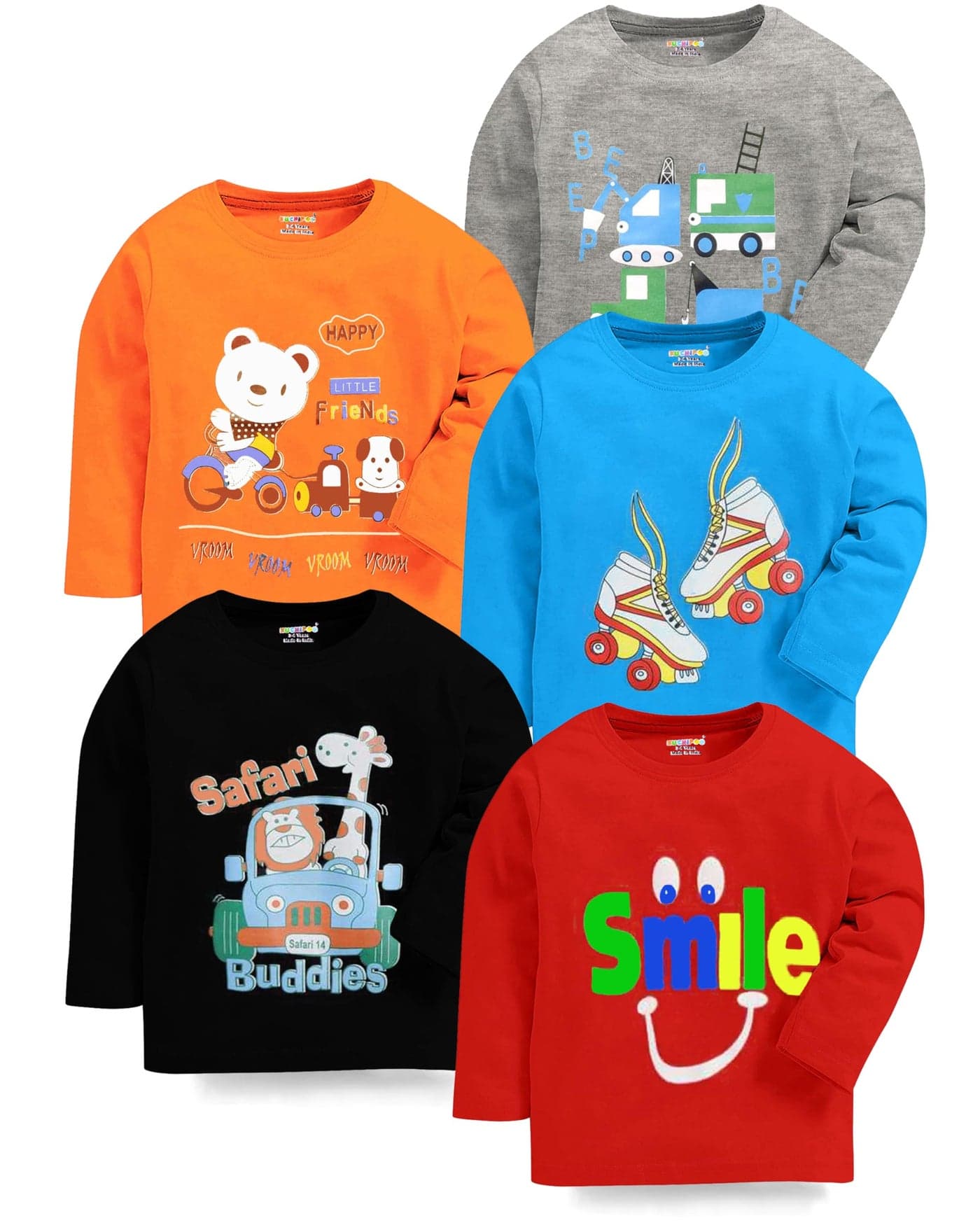 Kuchipoo Boys Regular Fit Cotton T-Shirt Pack of 5 (KUC-TSHRT-104-5-6 Years,Multi-Colred)