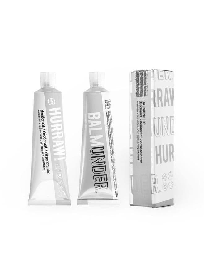 Hurraw! Balmunder Natural Deodorant (Unscented): Aluminum Free Body Odor Control for Underarms, Cracks, Toes. Squeezable Cream. Non-greasy, Organic, Vegan and Cruelty-Free. Made in USA - 1 oz tube.