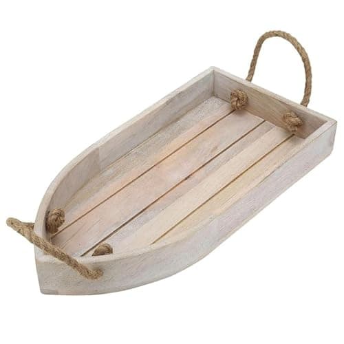 Make in Modern Mango Wood Tray – White Finish, 16 x 8 x 2.5 Inch | Decorative Serving Tray for Coffee Table, Kitchen, Vanity, or Entryway | Handcrafted Wooden Organizer