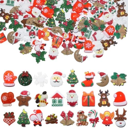 Venzina® 100Pcs Christmas Resin Charms for Home Christmas Decorations Items Assorted Small Flatback Ornaments Charms for Xmas Tree,Home Decor,Wall Window DIY Crafts Gifts