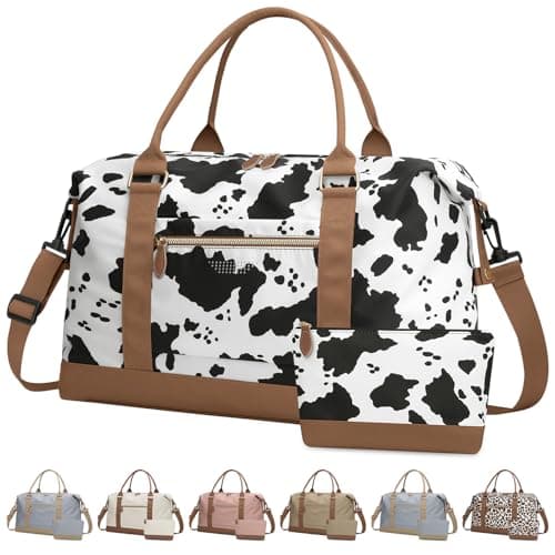 ELONGRIVER Travel Duffle Bag for Women Weekender Bags Hospital Bag for Labor Delivery Lightweight Tote Duffel Overnight Bag with Luggage Sleeve Airplane Travel Bags with Toiletry Bag XLarge Cow
