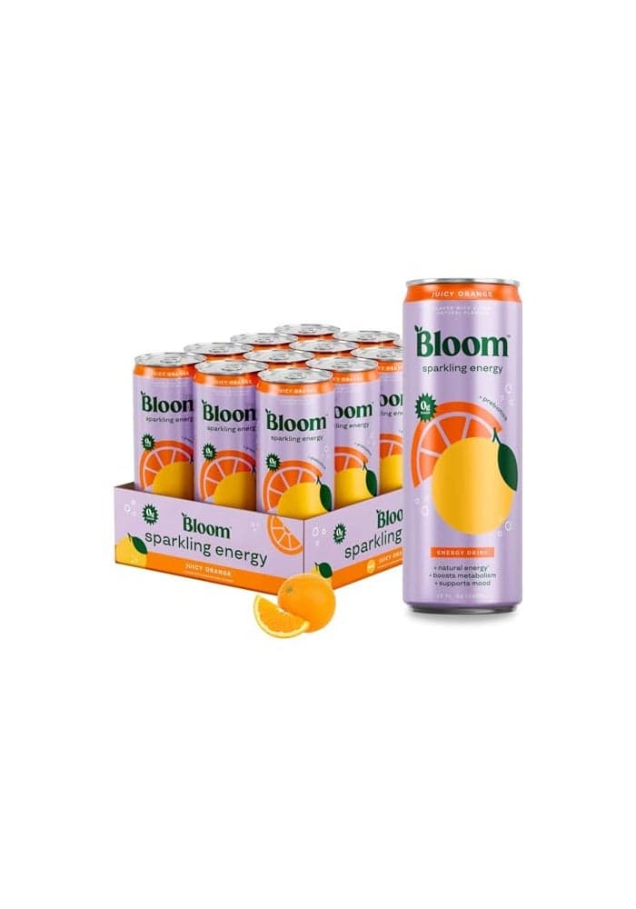Bloom Nutrition Sparkling Energy Drink Natural Caffeine Zero Sugar 180mg Caffeine AntioxidantRich with Green Coffee Bean Green Tea Extract Prebiotics Orange 12oz 12 Pack