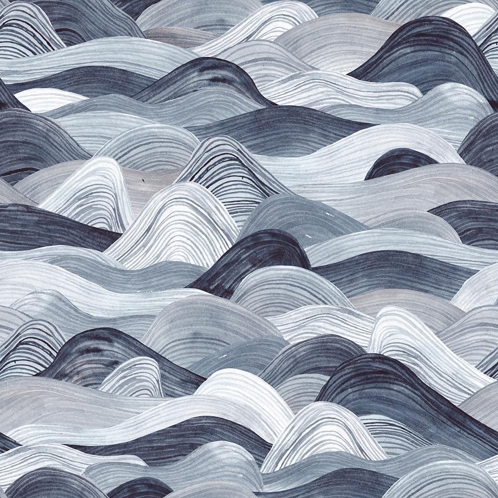 MuralPeel Hand Drawing Wave Navy Blue Japanese Watercolor Mosaic Peel and Stick Wallpaper Modern Easy Peel Off Self Adhesive Removable Stick on Wall Paper for Kitchen Cabinet Renter